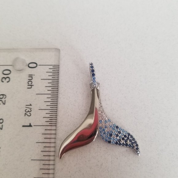 925 Sterling Silver Dolphin Fin Pendant Charm Embellished W/Simulated Gemstones - Picture 6 of 10